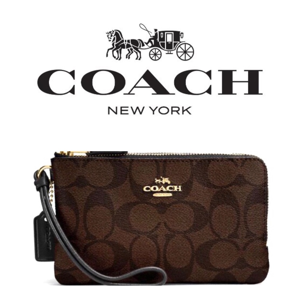 🖤 New Coach Double Zip Wristlet - Brown/Black